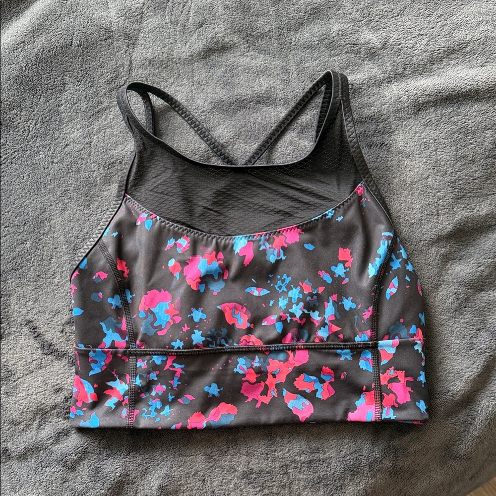 lululemon athletica Black Sports Bra with Pink & Blue Floral Print
